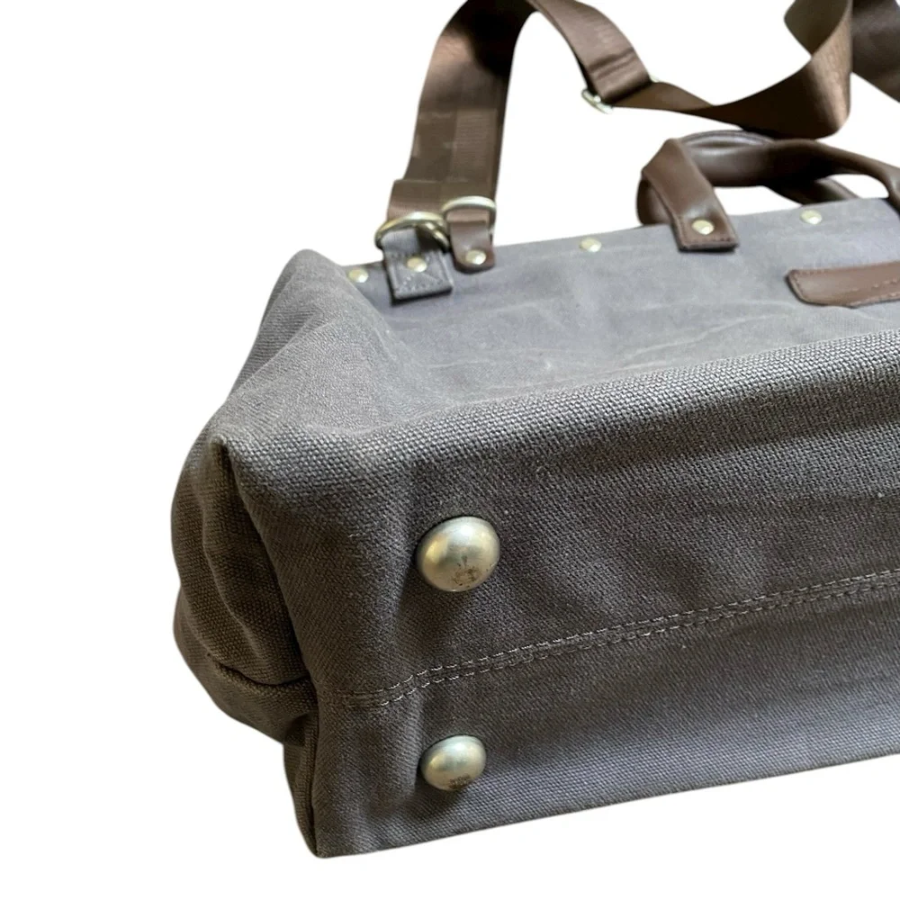 Line of Trade No. 0312 Canvas Weekender Duffel Bag Gray Leather Carry On Tote